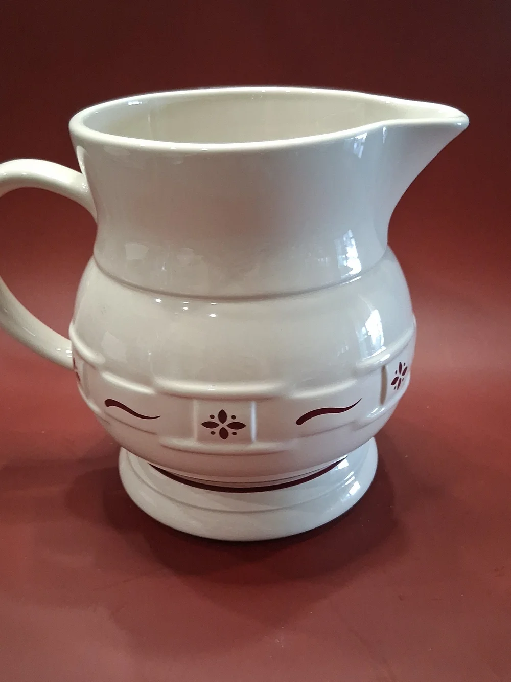 Vintage Set of 2 Red LONGABERGER Woven Traditions Heritage Pitcher 32 oz & 64 oz